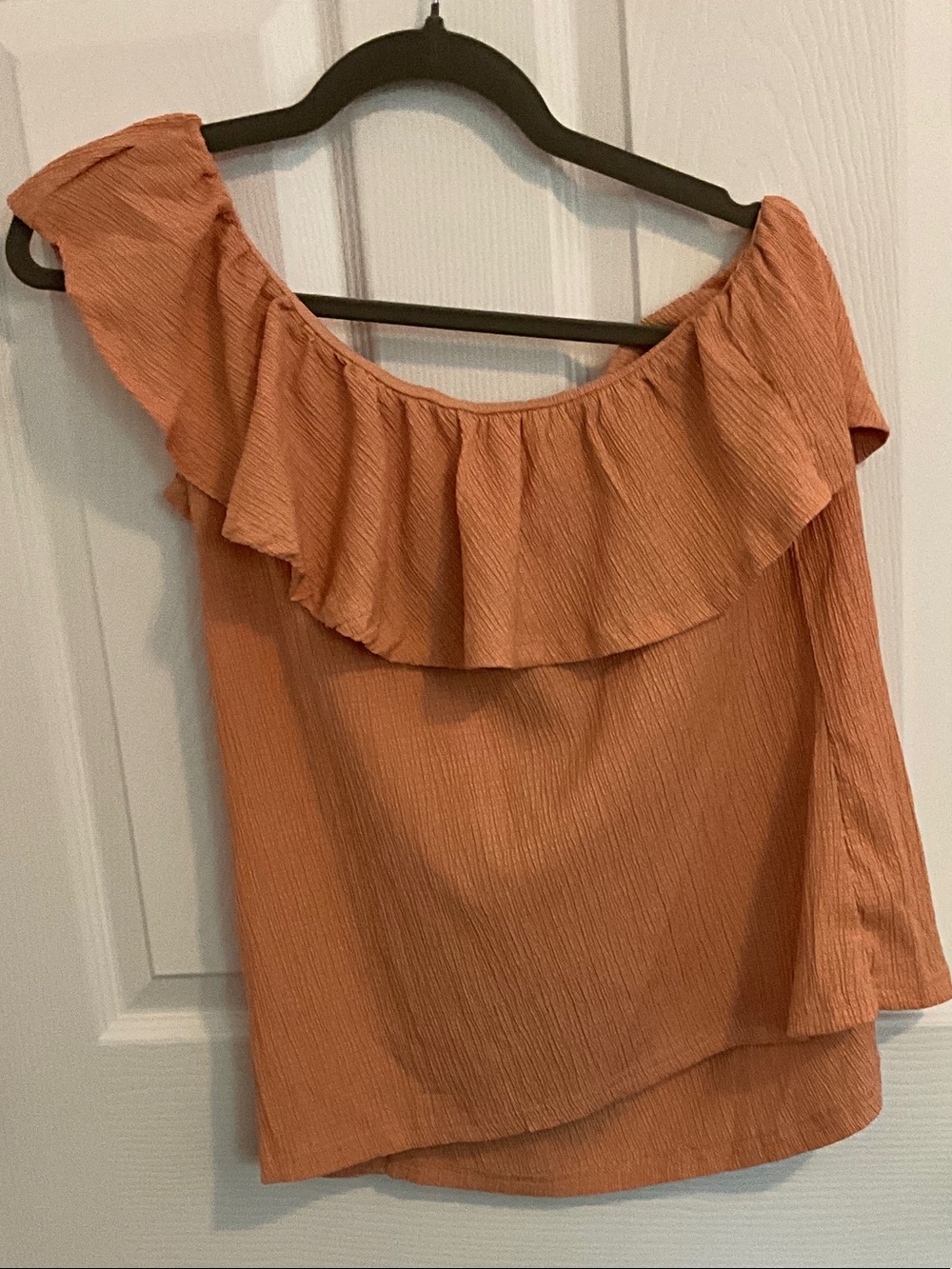 Off-Shoulder Ruffle Tunic Top - Rust Orange